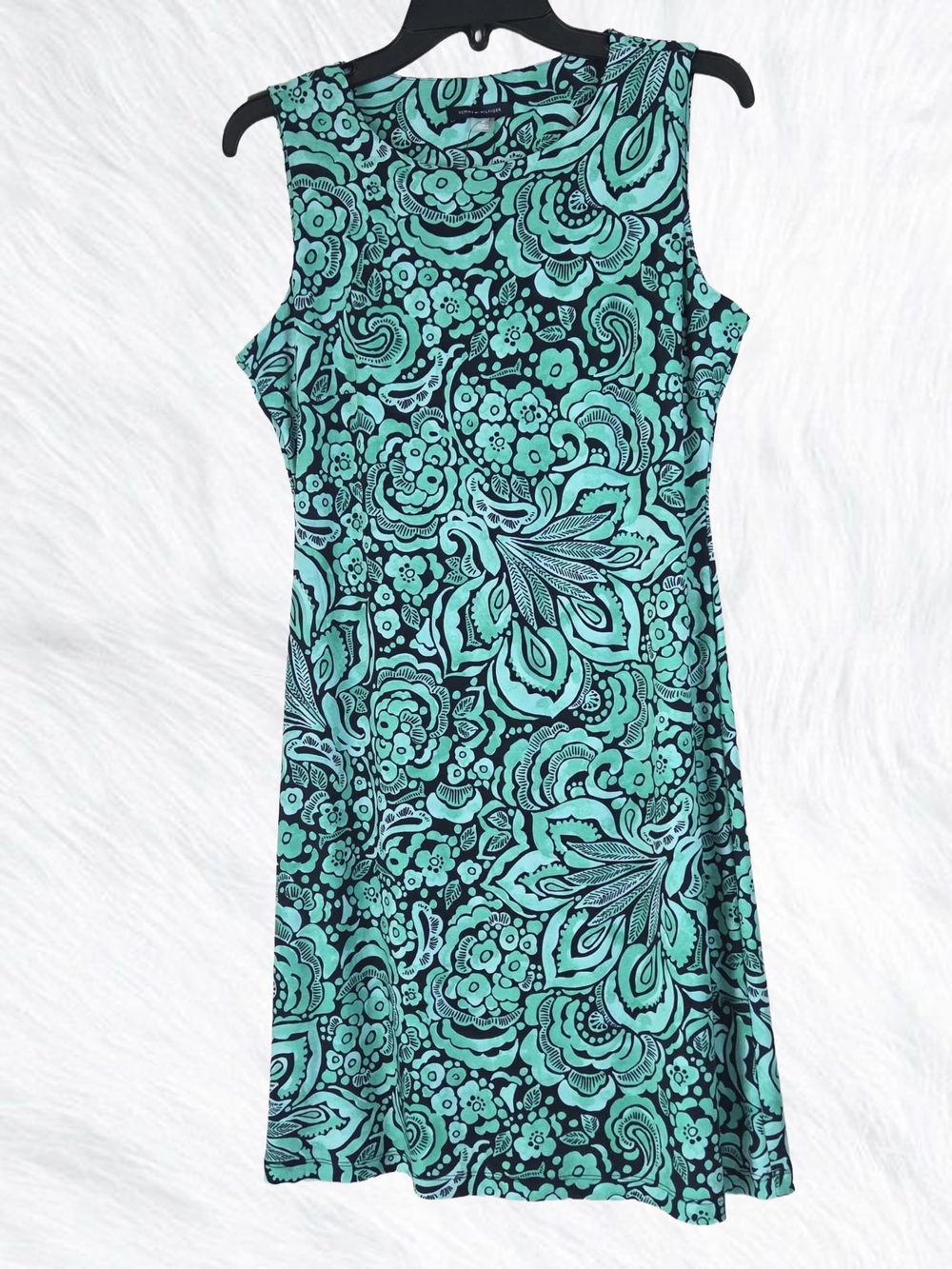 Tommy Hilfiger Mint Green and Black Floral Print Dress